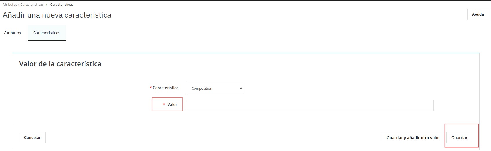 Valores de característica cargados en PrestaShop