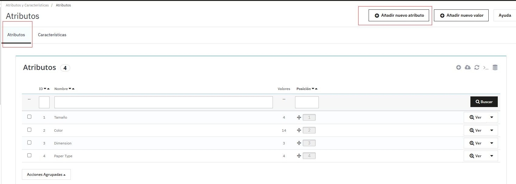 Atributo creado y guardado en PrestaShop