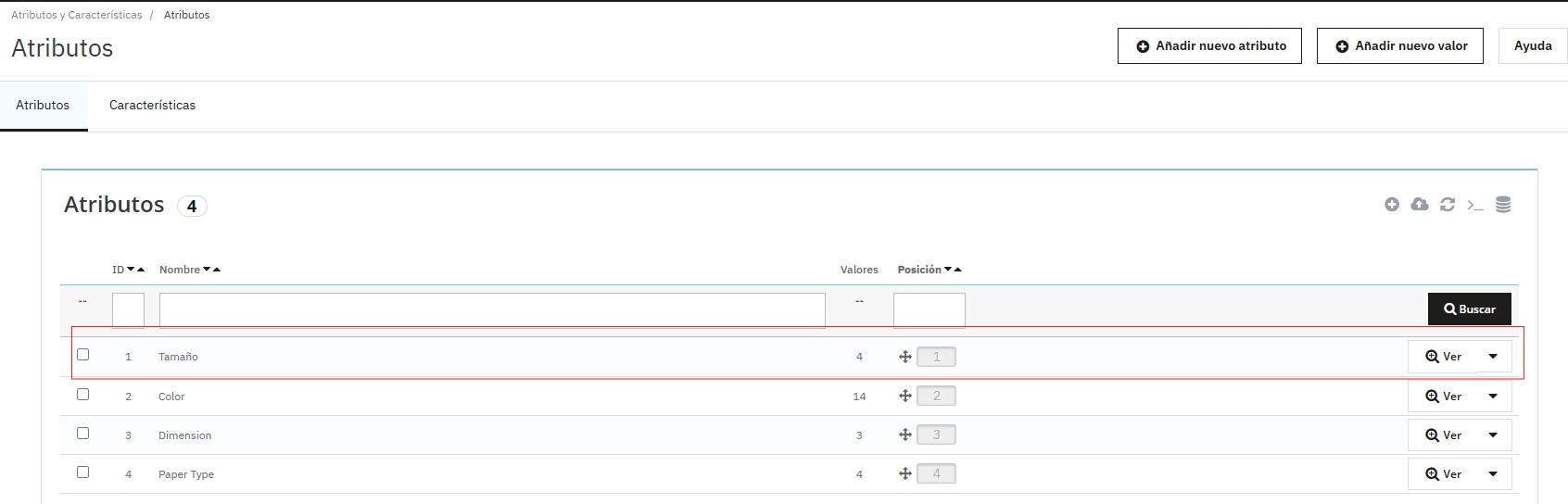 Valores de un atributo cargados en PrestaShop