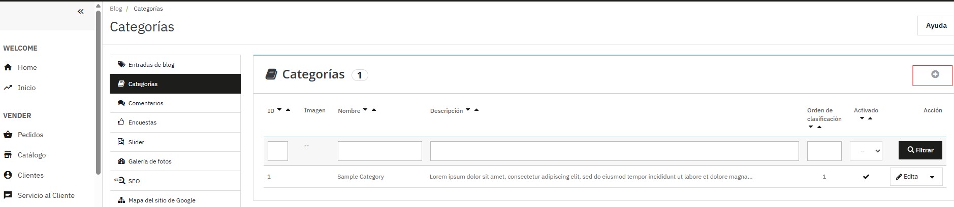 Botón para crear nueva categoría