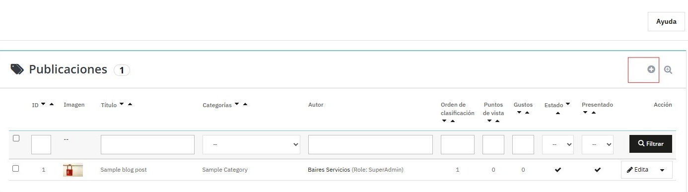 Botón para nueva publicación