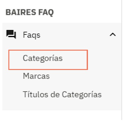 Vista inicial de BAIRES FAQ → Categorías